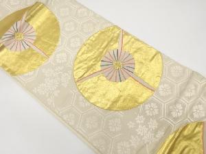 アンティーク　三つ扇に花模様織り出し袋帯（材料）